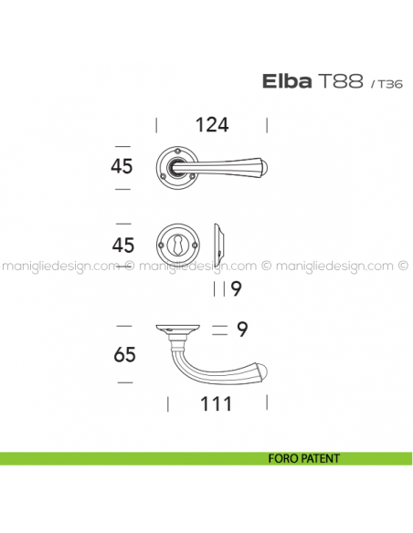 Maniglia per porta T88 Elba Reguitti foro patent