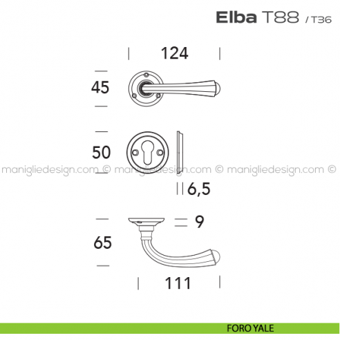 Maniglia per porta T88 Elba Reguitti foro yale