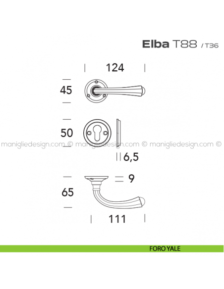 Maniglia per porta T88 Elba Reguitti foro yale
