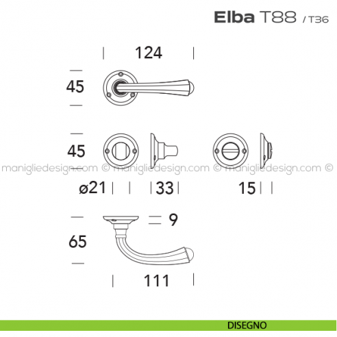 Maniglia per porta con nottolino T88 Elba Reguitti disegno