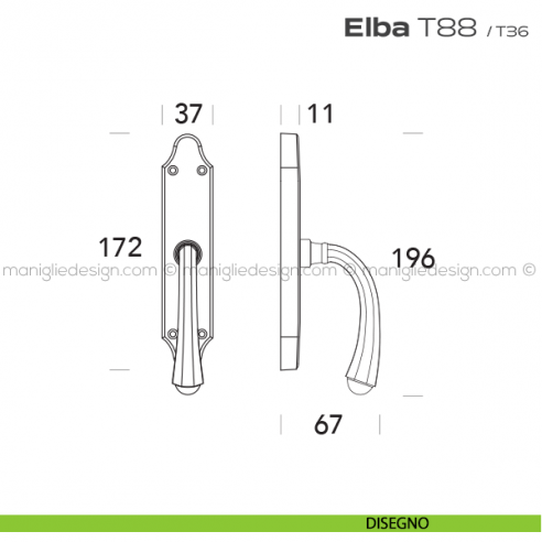 Maniglia per finestra cremonese T88 Elba Reguitti disegno