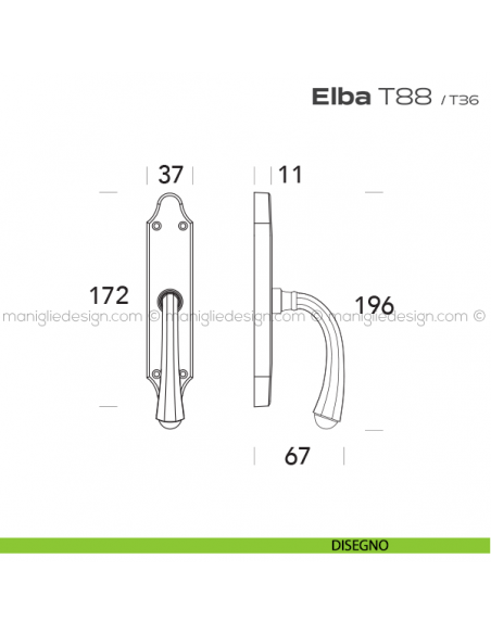 Maniglia per finestra cremonese T88 Elba Reguitti disegno