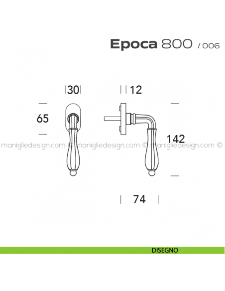 Maniglia martellina DK per finestra 800 Epoca Reguitti disegno