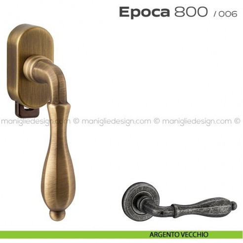 Maniglia per finestra DK con pulsante su placca 800 Epoca Reguitti argento vecchio