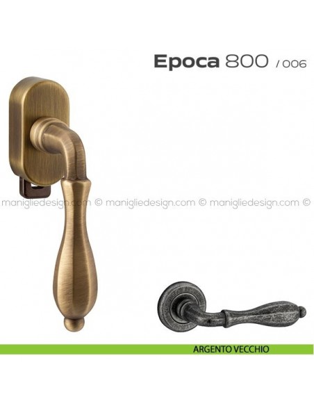 Maniglia per finestra DK con pulsante su placca 800 Epoca Reguitti argento vecchio