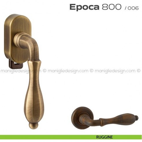 Maniglia per finestra DK con pulsante su placca 800 Epoca Reguitti ruggine