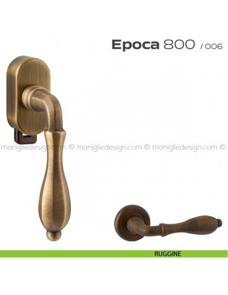 Maniglia per finestra DK con pulsante su placca 800 Epoca Reguitti ruggine