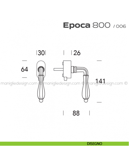 Maniglia per finestra DK con pulsante su placca 800 Epoca Reguitti rustico disegno