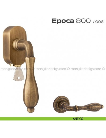 Maniglia per finestra martellina DK con chiave su placca 800 Epoca Reguitti antico