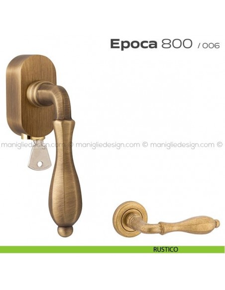 Maniglia per finestra martellina DK con chiave su placca 800 Epoca Reguitti rustico