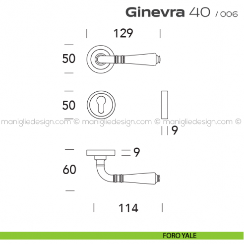 Maniglia per porta Ginevra 40 Reguitti foro yale