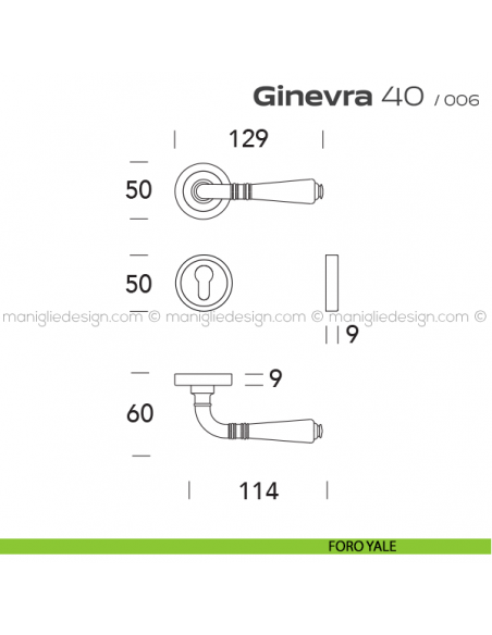 Maniglia per porta Ginevra 40 Reguitti foro yale