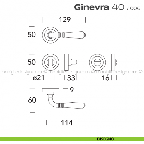 Maniglia per porta con nottolino Ginevra 40 Reguitti disegno
