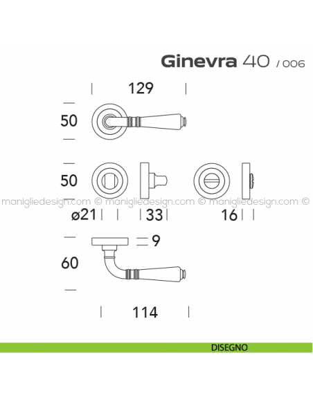 Maniglia per porta con nottolino Ginevra 40 Reguitti disegno