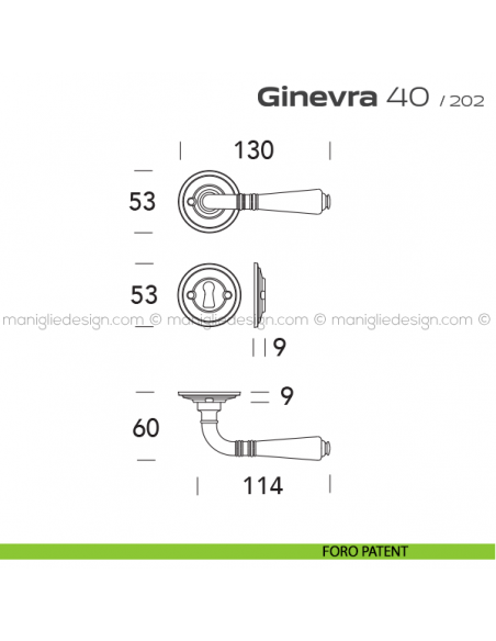 Maniglia per porta 40 Ginevra Reguitti con viti a vista foro patent
