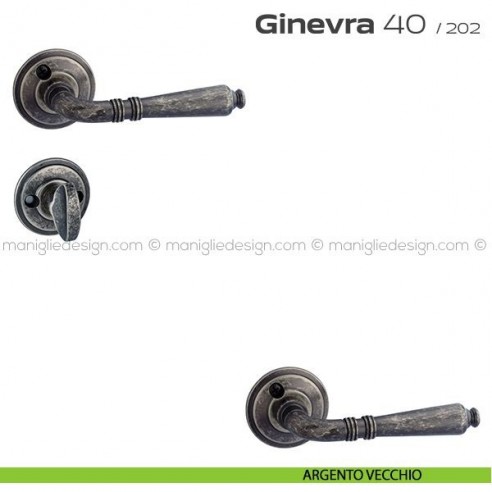 Maniglia per porta con nottolino 40 Ginevra Reguitti con viti a vista argento vecchio