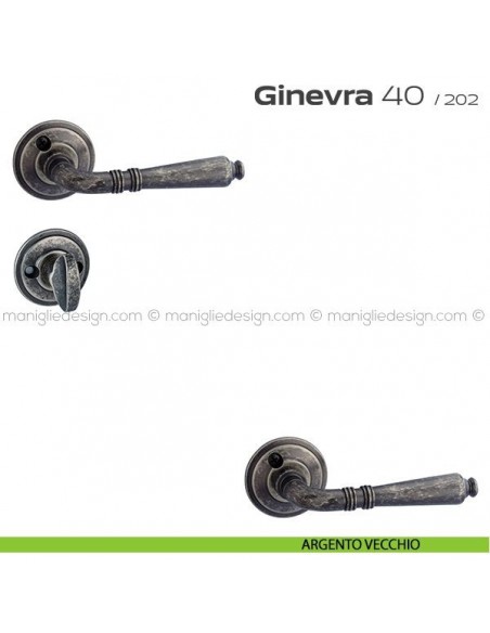 Maniglia per porta con nottolino 40 Ginevra Reguitti con viti a vista argento vecchio