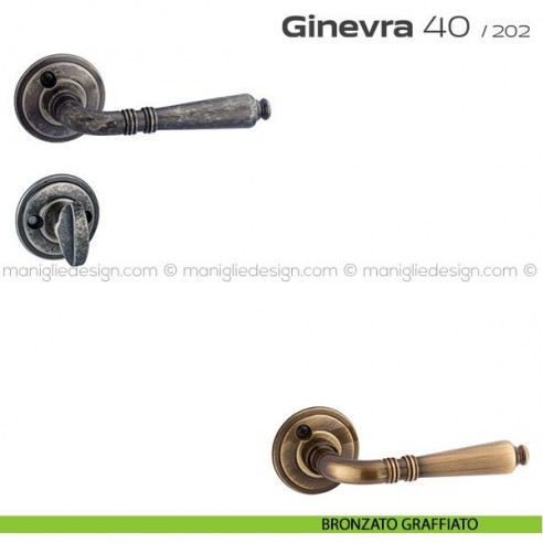 Maniglia per porta con nottolino 40 Ginevra Reguitti con viti a vista bronzato graffiato