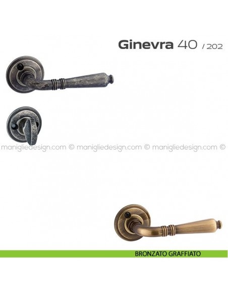 Maniglia per porta con nottolino 40 Ginevra Reguitti con viti a vista bronzato graffiato