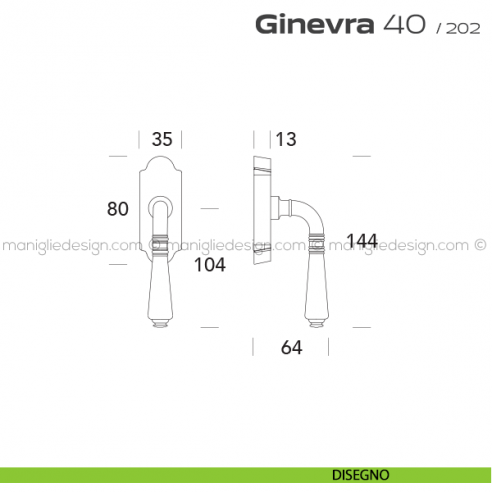 Maniglia per finestra martellina DK 40 Ginevra Reguitti disegno