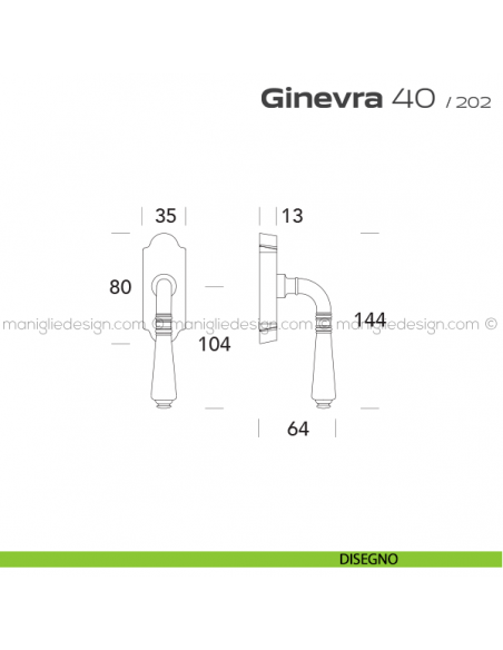 Maniglia per finestra martellina DK 40 Ginevra Reguitti disegno