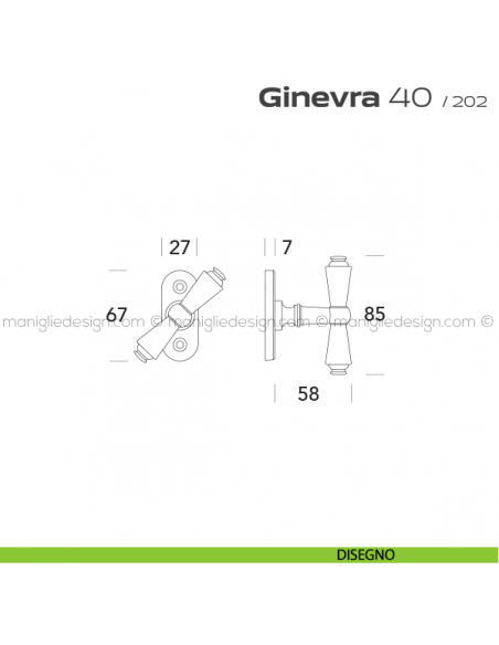 Maniglia per finestra martellina 40 Ginevra Reguitti disegno