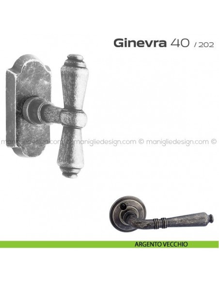 Maniglia per finestra martellina DK impugnatura a T 40 Ginevra Reguitti argento vecchio