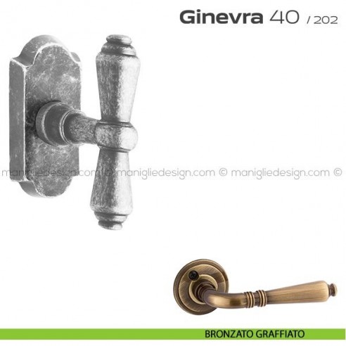 Maniglia per finestra martellina DK impugnatura a T 40 Ginevra Reguitti bronzato graffiato