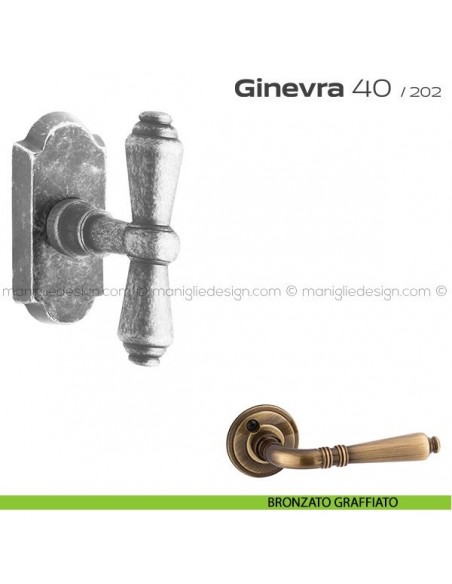 Maniglia per finestra martellina DK impugnatura a T 40 Ginevra Reguitti bronzato graffiato