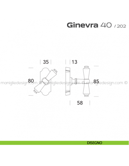 Maniglia per finestra martellina DK impugnatura a T 40 Ginevra Reguitti disegno