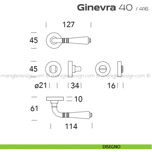 Maniglia per porta con nottolino 40 Ginevra Reguitti disegno