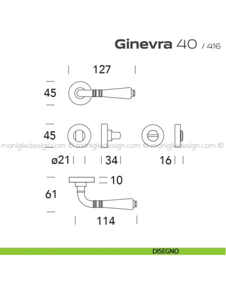 Maniglia per porta con nottolino 40 Ginevra Reguitti disegno