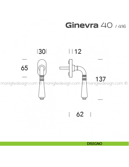 Maniglia martellina DK per finestra 40 Ginevra Reguitti disegno