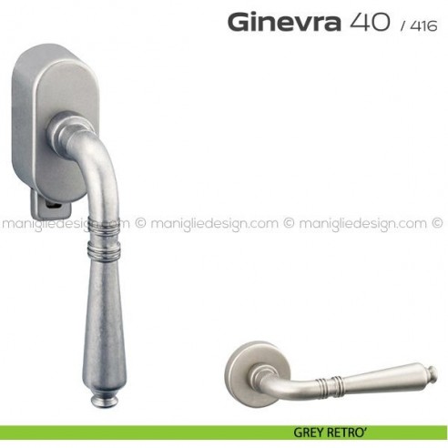 Maniglia per finestra DK con pulsante su placca 40 Ginevra Reguitti grey retrò