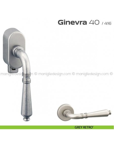 Maniglia per finestra DK con pulsante su placca 40 Ginevra Reguitti grey retrò