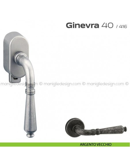 Maniglia per finestra DK con pulsante su placca 40 Ginevra Reguitti argento vecchio