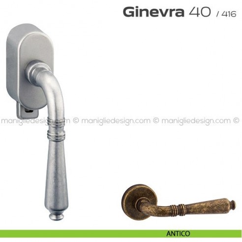 Maniglia per finestra DK con pulsante su placca 40 Ginevra Reguitti antico