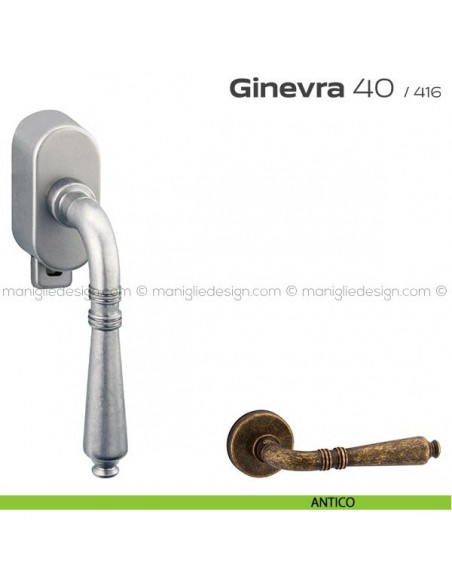 Maniglia per finestra DK con pulsante su placca 40 Ginevra Reguitti antico