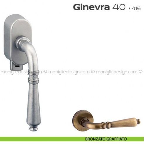 Maniglia per finestra DK con pulsante su placca 40 Ginevra Reguitti bronzato graffiato