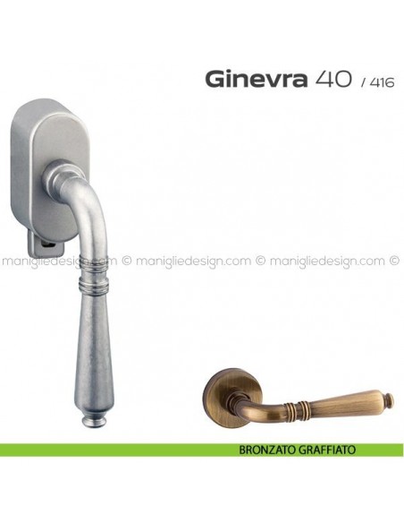 Maniglia per finestra DK con pulsante su placca 40 Ginevra Reguitti bronzato graffiato