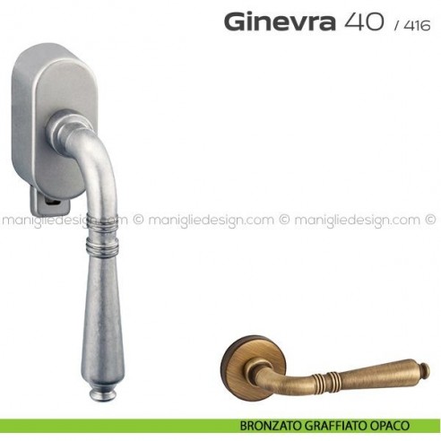 Maniglia per finestra DK con pulsante su placca 40 Ginevra Reguitti bronzato graffiato opaco