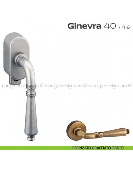 Maniglia per finestra DK con pulsante su placca 40 Ginevra Reguitti bronzato graffiato opaco