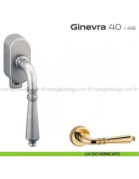 Maniglia per finestra DK con pulsante su placca 40 Ginevra Reguitti lucido verniciato