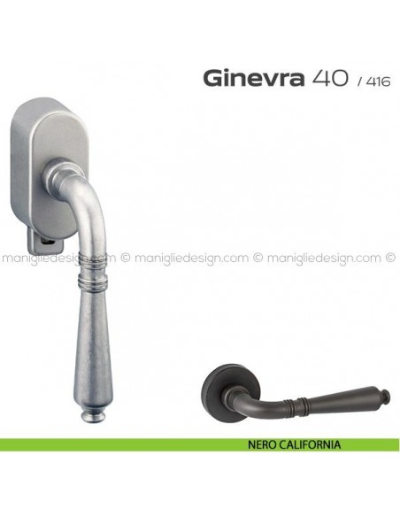 Maniglia per finestra DK con pulsante su placca 40 Ginevra Reguitti nero california