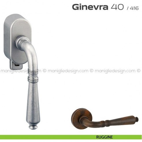 Maniglia per finestra DK con pulsante su placca 40 Ginevra Reguitti ruggine