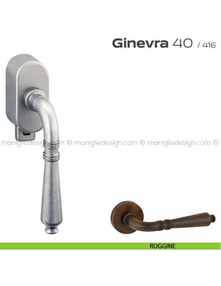 Maniglia per finestra DK con pulsante su placca 40 Ginevra Reguitti ruggine