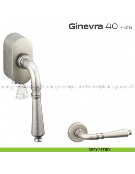 Maniglia per finestra martellina DK con chiave su placca 040 Ginevra Reguitti grey retrò