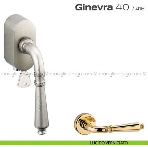 Maniglia per finestra martellina DK con chiave su placca 040 Ginevra Reguitti lucido verniciato