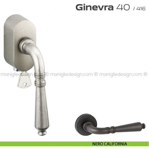 Maniglia per finestra martellina DK con chiave su placca 040 Ginevra Reguitti nero california