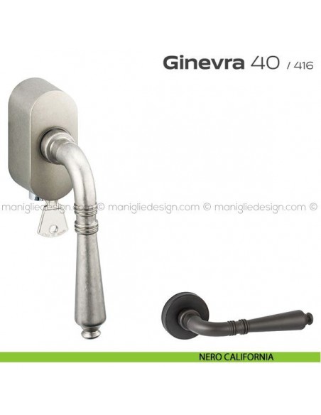 Maniglia per finestra martellina DK con chiave su placca 040 Ginevra Reguitti nero california